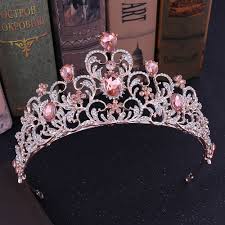 Ucuz Barok Luks Pembe Kristal Yaprak Dugun Tac Kralice Tiara Gelin Tac Gelin Aksesuarlari Diadem Evlilik Sac Susu Satin Kalite Sac Taki Dogru Tiaras Tac Pembe