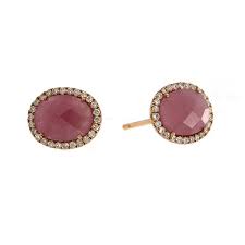 Meira T 12k Rose Gold Pink Sapphire Diamond Stud Earrings Mazza Fine Jewelry