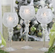 Christmas Candle Holders Frosted White Glass Hurricane Candle Holders 3 Piece Set