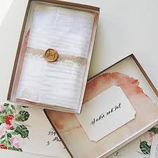 Boxed Wedding Invitation With Custom Wood Grain Tissue Paper Wax Seal And Ribbon By Mon Voir Trendy Wedding Invitations Wedding Invitations Box Invitations
