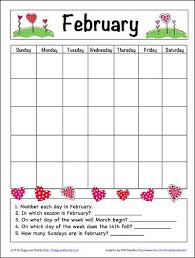 February Learning Calendar For Kids Free Printable Buggy And Buddy Kids Calendar Calendar Skills Calendar Worksheets