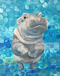 Hippo Fiona Baby Hippo Art Painting Print Hippopotamus Etsy Sloth Art Art Painting Hippo Drawing