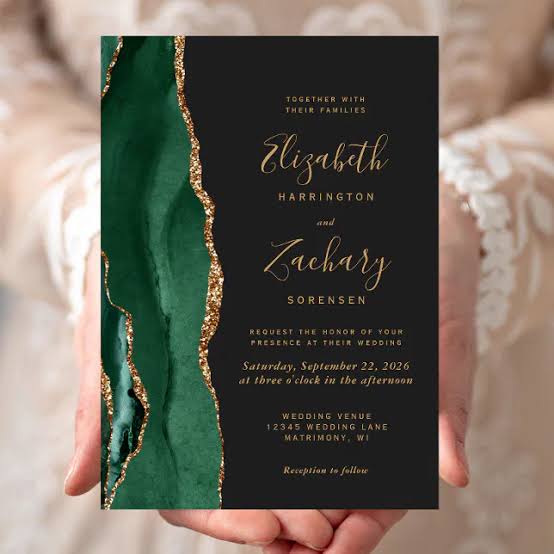 Emerald Green wedding iniwith Gold Foil for Formal & luxury weddings 