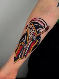 Grim Reaper vibes ☠️ Old school style, strong colors, and a lot of soul. A  classic that never dies.• London Dm me for info and bookings • • • • •  #tattoo #