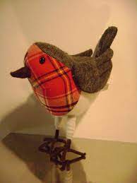 Christmas Partridge Plush Bird Nova Check Style Grey W Red Plaid Holiday Decor Ebay Red Plaid Grey Fashion Plush