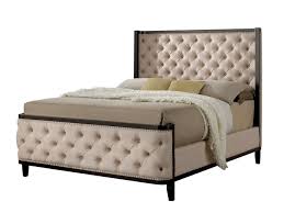 Cm7210 Chanelle Espresso Finish Wood Trim And Wing Back Design Button Tufted Queen Bed Set Tufted Upholstered Bed Furniture Queen Bedding Sets