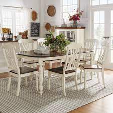 Acme furniture 77183 tasnim wooden counter height slat back casual kitchen dining chair with contoured seat, antique white/oak. Weston Home Two Tone 7 Piece Dining Set Antique White Walmart Com Farmhouse Dining Table Farmhouse Dining Weston Home