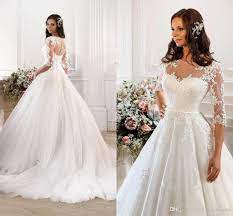 Discount2015 Vintage Modest Lace Wedding Dresses With Half Sleeves Cheap Sheer Neck And Back White Dress Wedding Long Plus Size Custom Bridal Gowns From Camille Modest Lace Wedding Dresses Wedding Dresses
