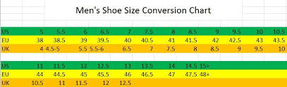 Mens Shoe Boot Conversion Size Chart Eu To Us Encore