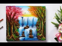 Step By Step Waterfall Landscape Painting For Beginners Youtube Waterfall Paintings Painting Blog Beginner Painting