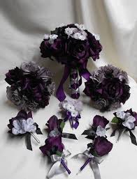 .wedding paper flower bouquet includes 8 handmade origami deep purple and black paper origami flowers assembled in a breathtaking wedding added tulle, satin ribbon, and extra bling makes each customized bouquet special. This Wedding Flower Package Is Made With Natural Looking Silk Eggplant Purple Roses Fe White Wedding Bouquets Wedding Flower Packages Purple Wedding Flowers