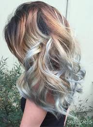 Brown Blonde Hairstyle With Light Blue Highlights Light Blue Hair Hair Highlights Blue Hair