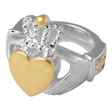 Handmade custom pet ashes ring. Pet Cremation Jewelry Sterling Silver And Gold Plated Claddagh Ring