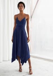 Micro Strap Handkerchief Midi Dress Navy Midi Dresses Other Stories Midi Dress Trendy Prom Dresses Dresses