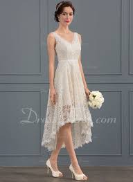 A Line Princess V Neck Asymmetrical Lace Wedding Dress 002127282 Dressfirst Wedding Dresses Lace Wedding Dresses High Low Simple Wedding Dress Casual