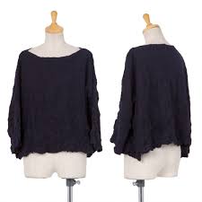 A knitted jumper is just the thing to throw on and get all cosy when you're feeling the winter blues. Issey Miyake Me Wrinkle Wide Knit Top Jumper Navy S M Playful