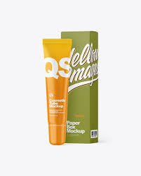 Download Matte Cosmetic Tube With Box Mockup Yellow Author