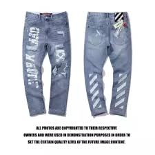 Off White Men Ripped Jeans Denim Long Pants Joggers Clothing