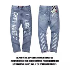 off white men ripped jeans denim long pants joggers clothing