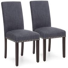 Best Choice Products Set Of 2 Upholstered High Back Padded Accent Dining Chairs W Wood Legs Studs Charcoal Walmart Com Dining Chairs Upholstered Fabric Parsons Dining Chairs