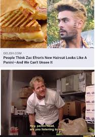 Delish Com People Think Zac Efron S New Haircut Looks Like A Panini And We Can T Unsee It Hey Pan Ni Head U Q X I Are You Listening To We Ifunny