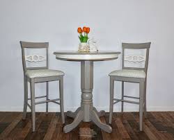 Round Traditional Pub Bar Table Set With Chairs Gray And White Paint Bar Height Table Dining Furniture Round Gray Bar Table Sets Bar Table Bar Height Table
