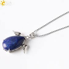 Csja Lovely Little Angel Wings Water Drop Suspension Pendant Necklace Natural Semi Precious Stone Bead Jewelry Gir Stone Bead Jewelry Necklace Pendant Necklace