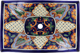 Mexican travertine tile bathroom in 8 x 12 tumbled tiles. Mexican Tile Talavera Mexican Sinks