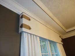 Custom Cornice Board With Contrast Piping Tab And Button Detail And Stationary Drapery Panels Cornice Board Cornice Boards Cornice