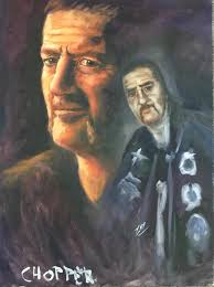 This painting was done by Joe Zapp who is a well known artist. It was at a  charity auction that Chopper was attending and Zapp paints it live