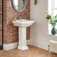 Lavabo de 1 Agujero con Pedestal de Cerámica Blanca Tradicional con Diseño  Cuadrado - Chester