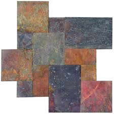 The rustic green and gray mosaic features alternating square and rectangular pieces to create a distinctive look. Multi Classic 16 Sft French Pattern Gauged Slate Tile Tilesbay Com