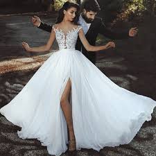 Chiffon Beach Wedding Dresses 2020 Cheap Lace Applique White Bridal Dresses Wedding Gown Robe De Mariee Chiffon Wedding Dresses Lace Wedding Dress Chiffon Ball Gown Wedding Dress