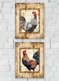 Rustic Rooster Wall Art Set Of 2 Rooster Wall Art Farm Wall Decor Rooster Kitchen Decor
