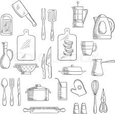 Stock Vector Of Kitchen Utensils And Appliances Sketch Icons Of Tea And Coffee Pots Knives Forks And Spoon Kitchen Utensils Kitchenware Appliances Utensils