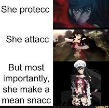 She protecc She attacc But most importantly, she make a mean snacc - iFunny  Brazil