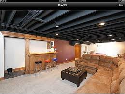 Paint Basement Rafters Add Lighting Instead Of Drop Ceiling Maintaining Room Height Basement Ceiling Painted Basement Ceiling Basement Ceiling Ideas Cheap