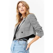 Black And White Plaid Cropped Blazer Pin On My Polyvore Finds