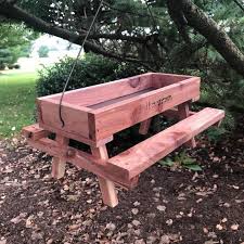 Ready To Ship Picnic Table Bird Feeder Hand Made From Cedar Wood Free Shipping In 2020 Wood Bird Feeder Wooden Bird Feeders Diy Picnic Table