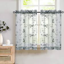 Vintage curtain valance white lace scalloped edge floral rod pocket 10x71 classi. Embroidered Floral Sheer Curtains
