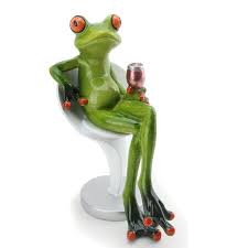 novelty funny frog figurine holding wine cup sitting on a chair relaxing statue home decor green and orange g16615 walmart com in 2021 frog figurines frog decor funny frog pictures