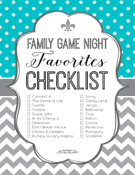 Family Game Night Favorites Checklist Happiness Is Homemade Family Game Night Family Games Family Fun Night