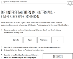 Im übertragenen sinne wird der begriff „steckbrief heute überwiegend für eine knappe. Einen Steckbrief Im Deutschunterricht Schreiben Am Beispiel Von Anne Frank Lehrerfreund