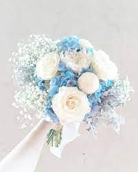 Wedding bouquets | bridesmaid bouquet of white roses and seeded eucalyptus (medium). White Rose Blue Hydrangea Wedding Bouquet Wedding Bucket Flowers Flower Bouquet Wedding White Rose Bridal Bouquet