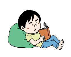 横になって本を読む子供・読書【無料イラスト】
