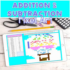 Addition And Subtraction Math Pixel Art Distance Learning Activity Video Stem Projects Early Elementary School Addition And Subtraction Practice Math Centers