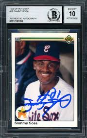 The first certified sammy sosa autograph card was issued in 1996 leaf signature series as part of the extended autograph set. Sammy Sosa Autographed Signed 1990 Upper Deck Rookie Card 17 Chicago White Sox Auto Grade 10 Beckett Bas