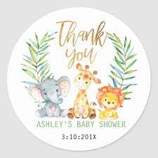 Safari Animals Baby Shower Sticker Zazzle Com In 2021 Safari Animals Baby Shower Safari Baby Animals Animal Baby Shower