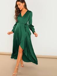 Color Green Style Elegant Composition 97 Polyester 3 Spandex Neckline V Neck Sleeve Length Long Sleeve Silho Tie Maxi Dress Maxi Dress Party Maxi Dress