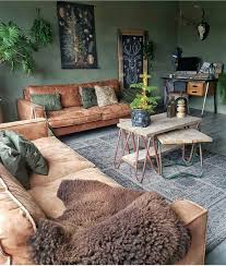 If you look good in warm colors, you can use the warm side of the color wheel; Basement Colour And Furniture Inspiration Beautiful Warm Colours Tan Sofas Green Walls Modern Bohemian Living Room House Interior Living Room Inspiration